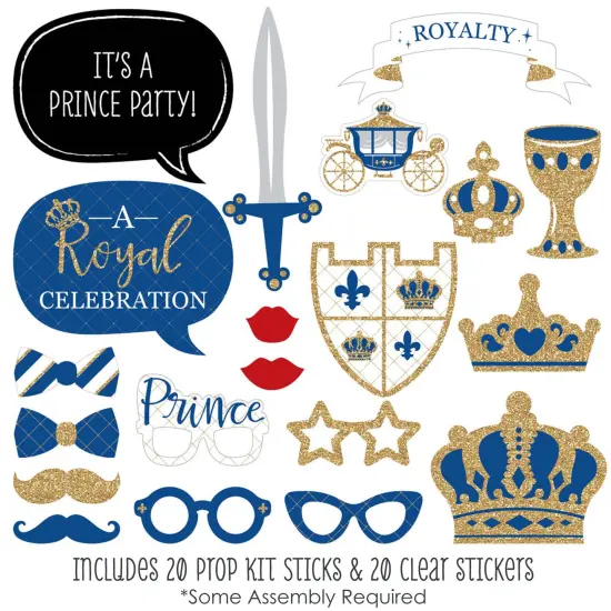 Big Dot of Happiness Royal Prince Charming - Baby Shower or Birthday Party Photo Booth Props Kit - 20 Count {3}