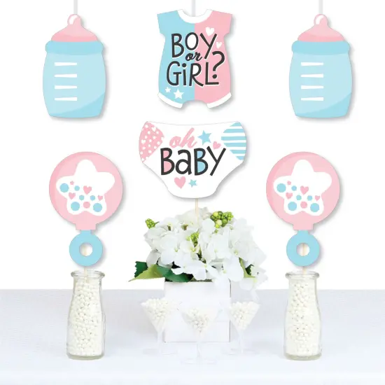 Big Dot of Happiness Baby Gender Reveal - Baby Bodysuit, Bottle, Rattle, and Diaper Decorations DIY Team Boy or Girl Party Essentials - Set of 20 {1}