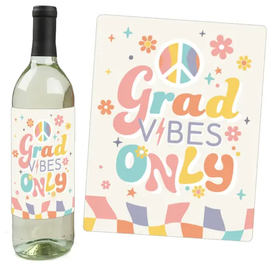 Big Dot of Happiness Groovy Grad - Hippie Graduation Party Decorations for Women and Men - Wine Bottle Label Stickers - Set of 4 {3}