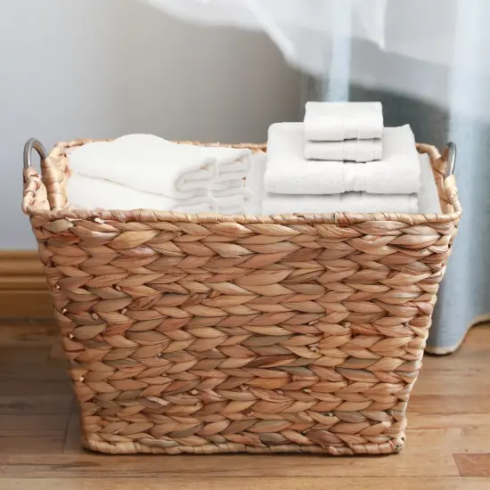 Large Multipurpose Handwoven Water Hyacinth Wicker Basket, Ideal for Organizing and Storing Towels Outdoors, and for Bedroom Use, Living Room, Bathroom, and Laundry Room {2}