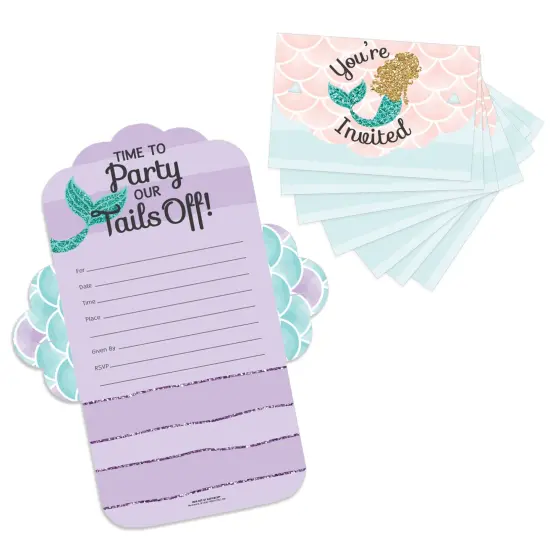Big Dot of Happiness Let's Be Mermaids - Fill-In Cards - Baby Shower or Birthday Party Fold and Send Invitations - Set of 8 {1}