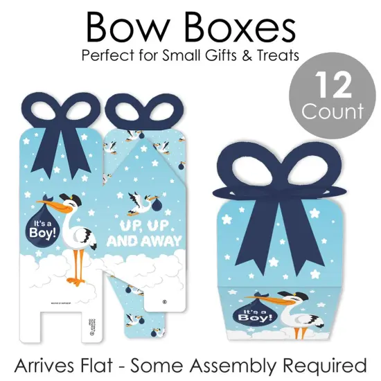 Big Dot of Happiness Boy Special Delivery - Square Favor Gift Boxes - It's A Boy Stork Baby Shower Bow Boxes - Set of 12 {7}