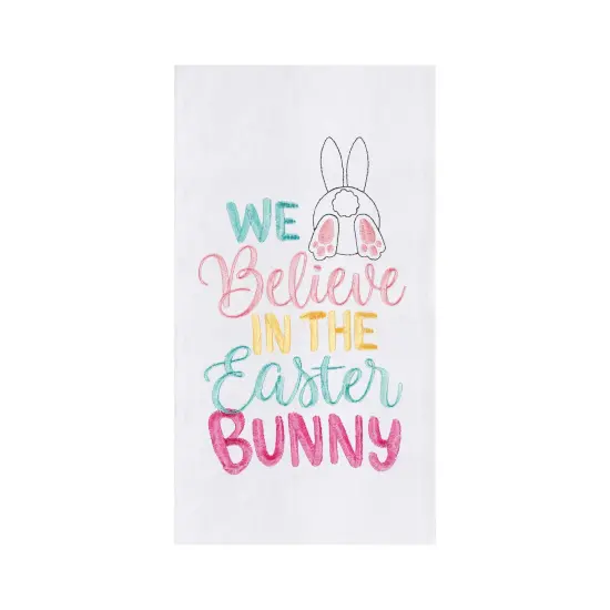 Believe In The Easter Bunny Rabbit Spring Flour Sack Kitchen Dishtowel {1}