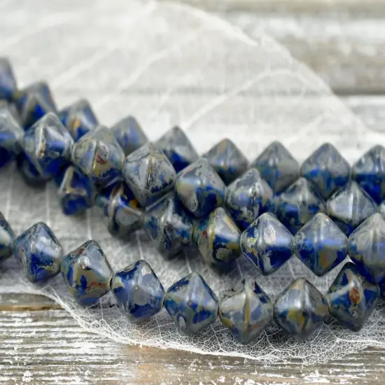 *17* 11mm Capri Blue Picasso Lantern Bicone Beads {6}