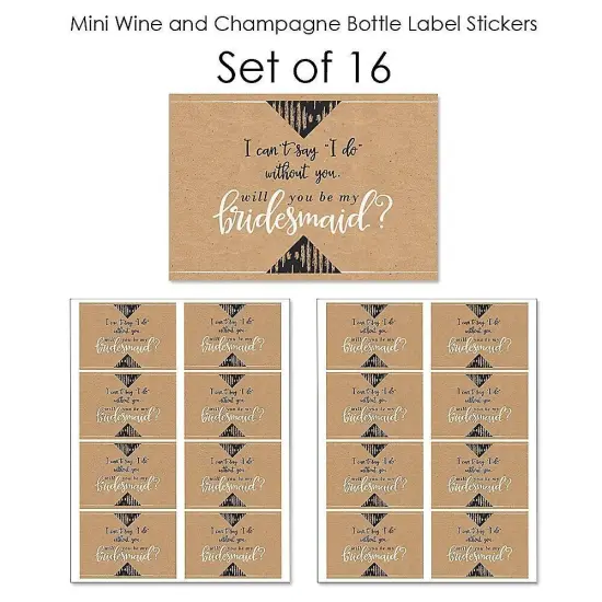 Big Dot of Happiness Rustic Kraft - Mini Wine and Champagne Bottle Label Stickers - Will You Be My Bridesmaid Gift for Women and Men - Set of 16 {7}