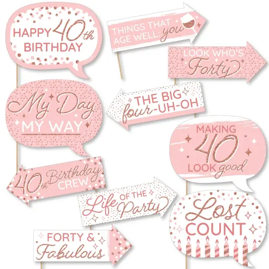 Big Dot of Happiness Funny 40th Pink Rose Gold Birthday - Happy Birthday Party Photo Booth Props Kit - 10 Piece {1}
