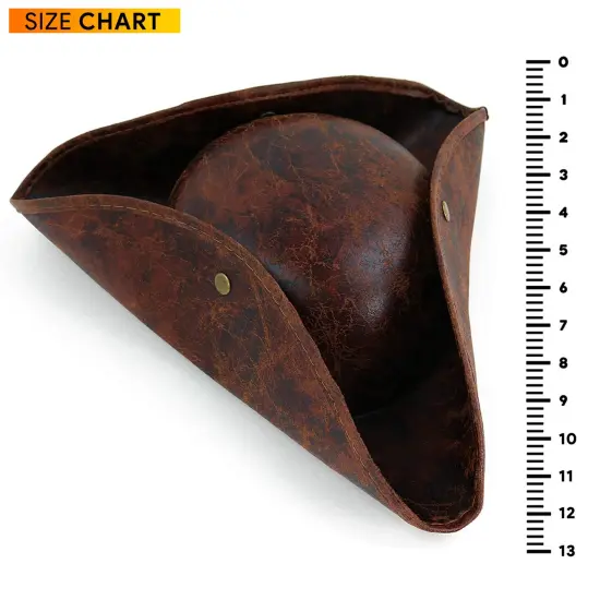 Faux Leather Pirate Hat - Brown Distressed Leather Colonial Style Tricorn Hat {5}