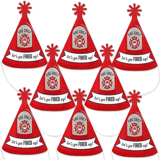 Big Dot of Happiness Fired Up Fire Truck - Mini Cone Firefighter Firetruck Baby Shower or Birthday Party Hats - Small Little Party Hats - Set of 8 {1}