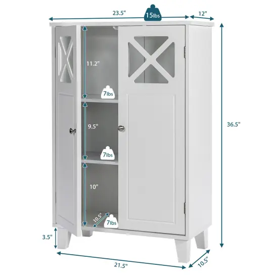 Costway Bathroom Cabinet Wooden Storage Cabinet Free Standing w/ Double Doors {2}
