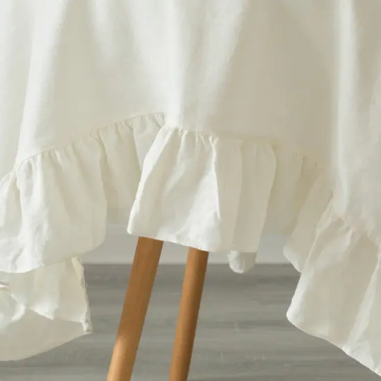 Deerlux 100% Pure Linen Washable Tablecloth with Ruffle Trim {6}