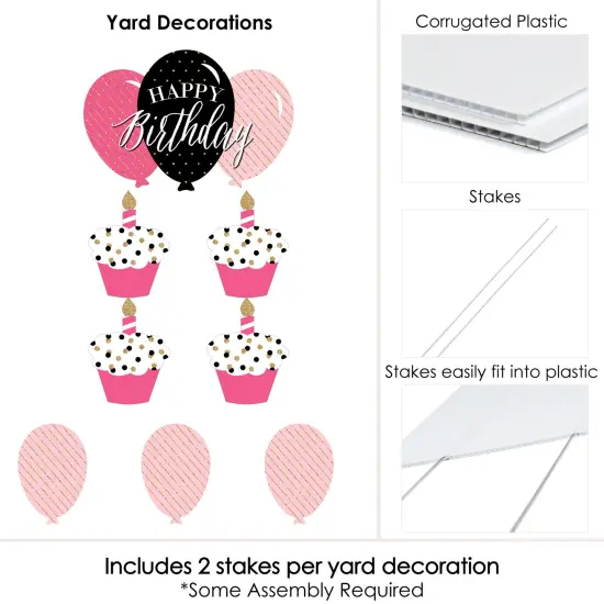 Big Dot of Happiness Chic Happy Birthday - Pink, Black and Gold - Yard Sign and Outdoor Lawn Decorations - Happy Birthday Party Yard Signs - Set of 8 {6}