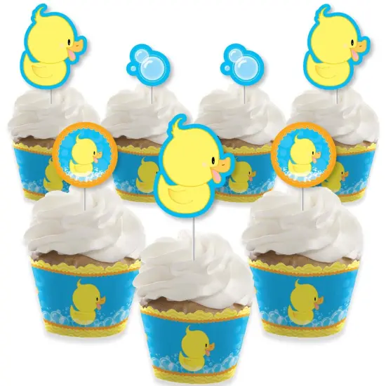 Big Dot of Happiness Ducky Duck - Cupcake Decoration - Baby Shower or Birthday Party Cupcake Wrappers and Treat Picks Kit - Set of 24 {1}