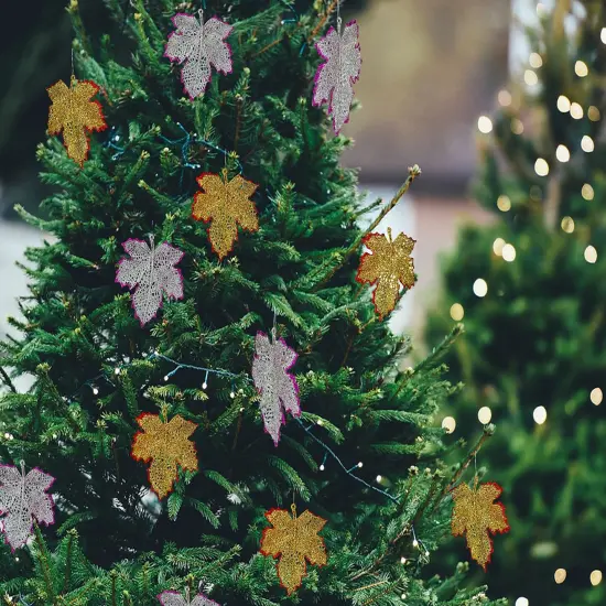 Christmas Ornament Leaves, Shatterproof hanging ornaments for Christmas tree, Indoor and outdoor Christmas holiday home decoration (Gold & Silver) {2}