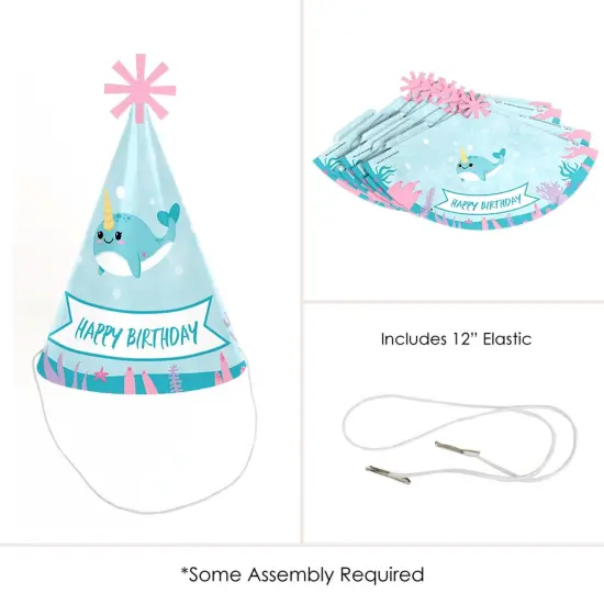 Big Dot of Happiness Narwhal Girl - Cone Happy Birthday Party Hats for Kids and Adults - Set of 8 (Standard Size) {6}