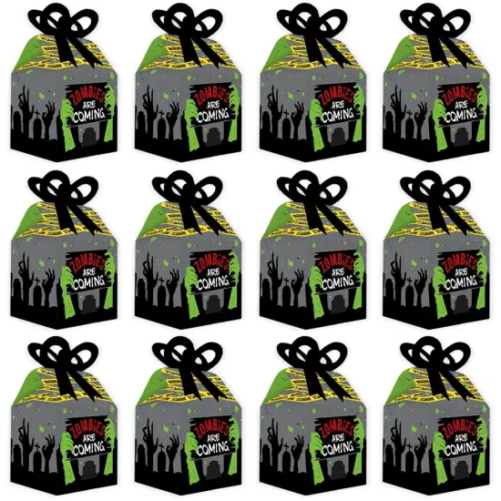 Big Dot of Happiness Zombie Zone - Square Favor Gift Boxes - Halloween or Birthday Zombie Crawl Party Bow Boxes - Set of 12 {6}