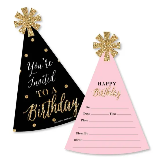 Big Dot of Happiness Chic Happy Birthday - Pink Black & Gold - Shaped Fill-in Invitations - Birthday Party Invitation Cards with Envelopes - Set of 12 {1}