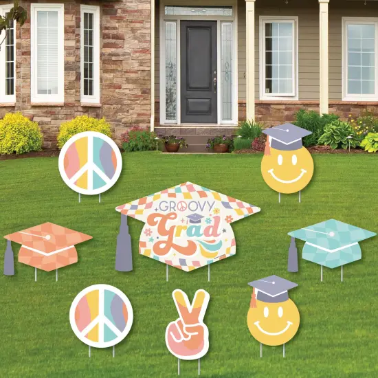 Big Dot of Happiness Groovy Graduation Hippie Outdoor Decorations - Graduation Yard Signs - Set of 8 {1}
