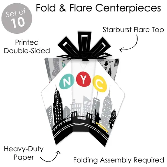 Big Dot of Happiness NYC Cityscape - Table Decorations - New York City Party Fold and Flare Centerpieces - 10 Count {4}