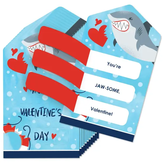 Big Dot of Happiness Shark Zone - Jawsome Shark Cards for Kids - Happy Valentine's Day Pull Tabs - Set of 12 {1}