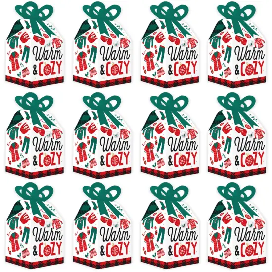 Big Dot of Happiness Christmas Pajamas - Square Favor Gift Boxes - Holiday Plaid PJ Party Bow Boxes - Set of 12 {6}