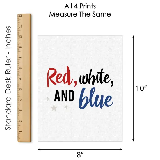 Big Dot of Happiness Stars & Stripes - Unframed Patriotic Linen Paper Wall Art - Set of 4 - Artisms - 8 x 10 inches {7}