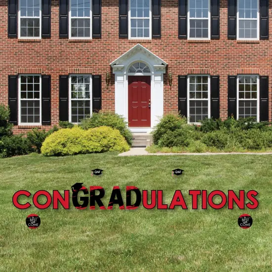 Big Dot of Happiness Red Graduation Party Yard Signs - Outdoor Lawn Decorations - ConGRADulations {4}