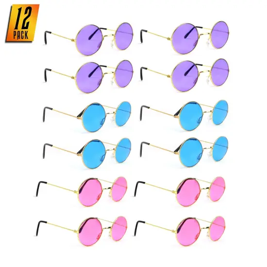 Tinted Round Hippie Glasses Pink Purple and Blue 60's Style Hipster Circle Sunglasses - 12 Pairs {1}