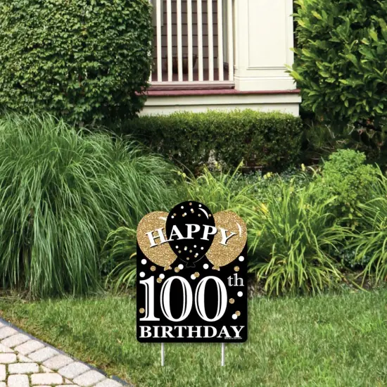 Big Dot of Happiness Adult 100th Birthday - Gold - Outdoor Lawn Sign - Birthday Party Yard Sign - 1 Piece {1}