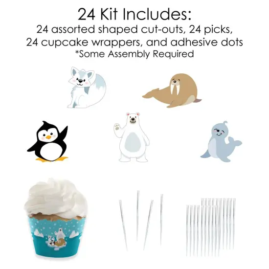 Big Dot of Happiness Arctic Polar Animals - Cupcake Decoration - Winter Baby Shower or Birthday Party Cupcake Wrappers and Treat Picks Kit - Set of 24 {6}