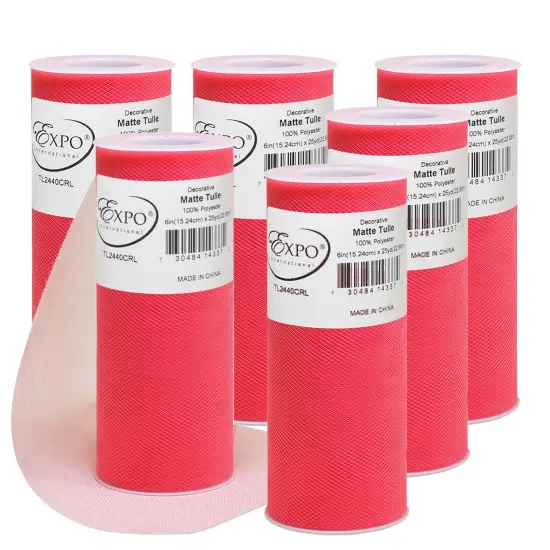 Pack of 6 Decorative Matte Tulle Spool of 6 Inch X 25 Yards Coral {1}