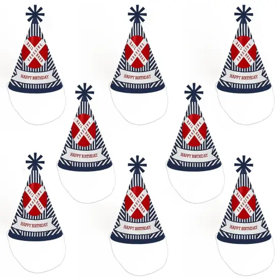 Big Dot of Happiness Railroad Party Crossing - Steam Train Cone Happy Birthday Party Hats for Kids and Adults - Set of 8 (Standard Size) {7}