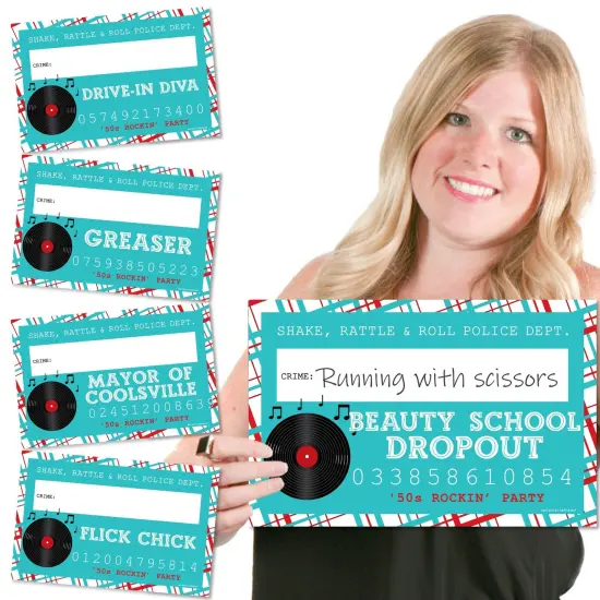 Big Dot of Happiness 50's Sock Hop - Party Mug Shots - Photo Booth Props 1950s Rock N Roll Party Mugshot Signs - 20 Count {1}