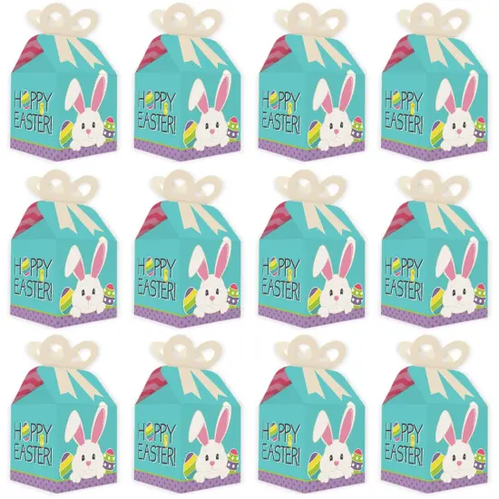 Big Dot of Happiness Hippity Hoppity - Square Favor Gift Boxes - Easter Bunny Party Bow Boxes - Set of 12 {6}