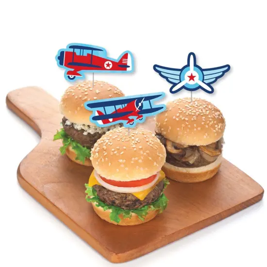 Big Dot of Happiness Taking Flight - Airplane - Dessert Cupcake Toppers - Vintage Plane Baby Shower or Birthday Party Clear Treat Picks - Set of 24 {4}