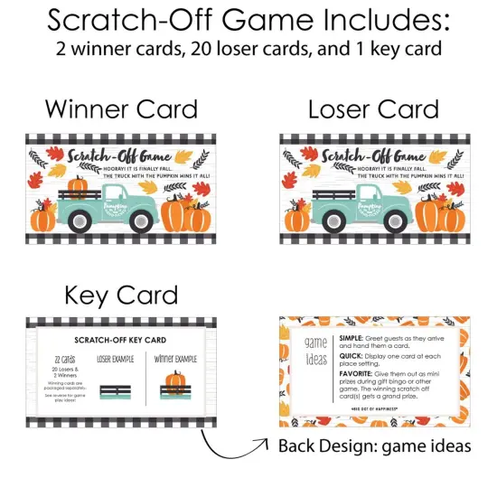 Big Dot of Happiness Happy Fall Truck - Harvest Pumpkin Party Game Scratch Off Cards - 22 Count {6}