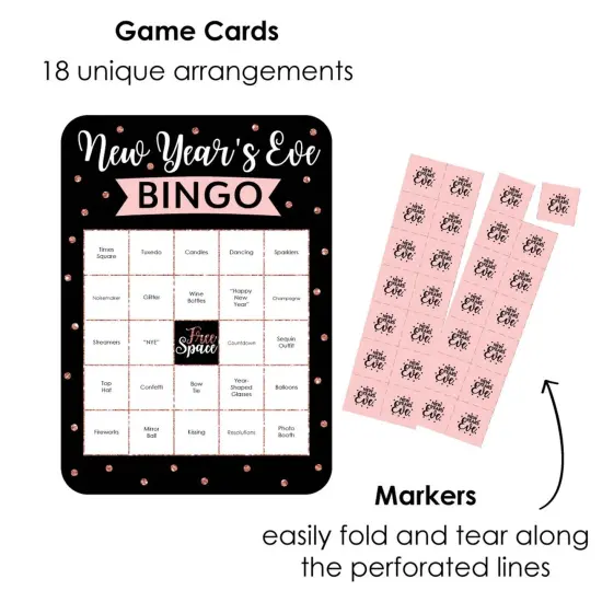 Big Dot of Happiness Rose Gold Happy New Year - Bar Bingo Cards and Markers - New Year's Eve Party Bingo Game - Set of 18 {3}