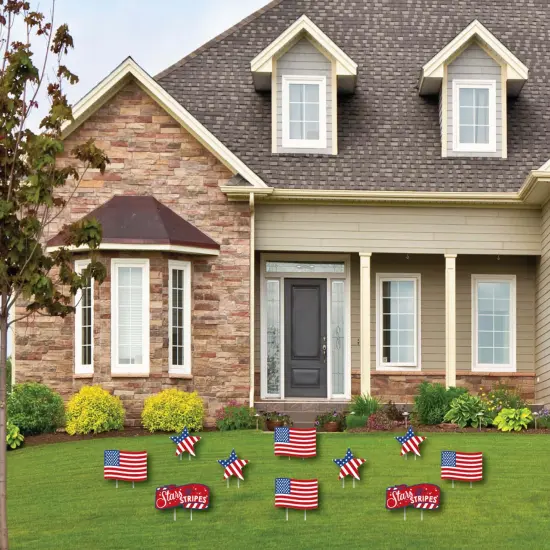 Big Dot of Happiness Stars & Stripes - American Flag & Star Lawn Decor - Outdoor Memorial Day & 4th of July USA Patriotic Yard Decorations - 10 Piece {3}
