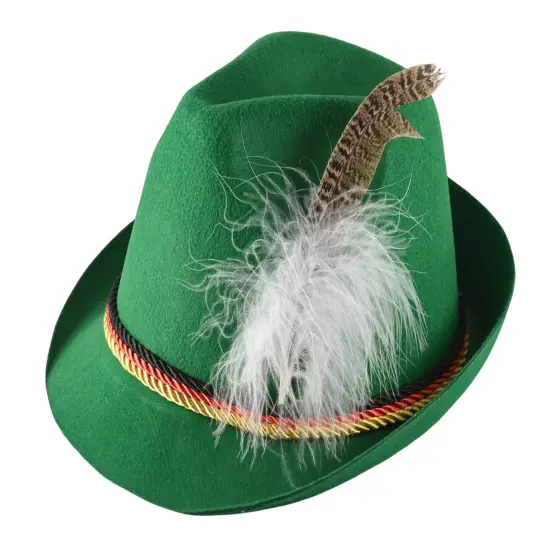 German Oktoberfest Alpine Fedora - Bavarian Swiss Green Traditional Trachten Felt Costume Hat with Feather for Kids and Adults {1}
