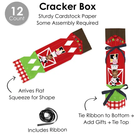 Big Dot of Happiness Farm Animals - No Snap Barnyard Baby Shower or Birthday Party Table Favors - DIY Cracker Boxes - Set of 12 {6}