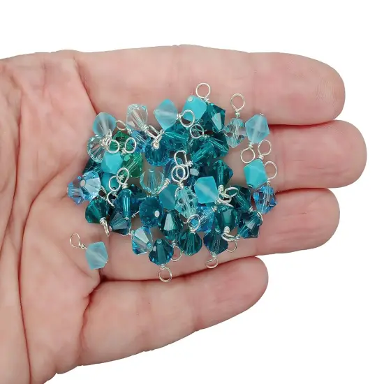 Aqua Blue Bicone Dangles, 25 Crystal 6mm Bead Charms in Teal & Turquoise Shades, Adorabilities {2}