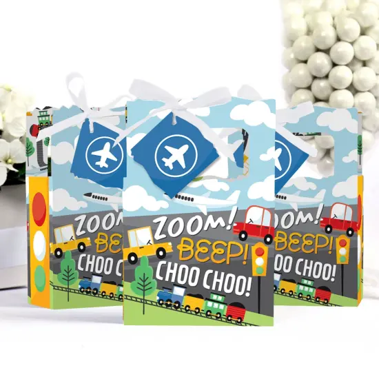Big Dot of Happiness Cars, Trains, and Airplanes - Transportation Birthday Party Favor Boxes - Set of 12 {4}