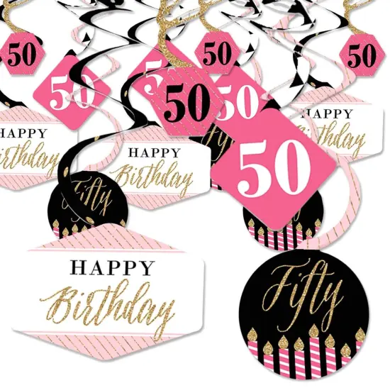 Big Dot of Happiness Chic 50th Birthday - Pink, Black and Gold - Birthday Party Hanging Decor - Party Decoration Swirls - Set of 40 {1}