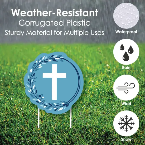 Big Dot of Happiness Blue Elegant Cross - Yard Sign and Outdoor Lawn Decorations - Boy Religious Party Yard Signs - Set of 8 {4}