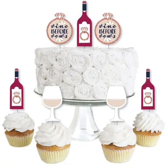 Big Dot of Happiness Vino Before Vows - Dessert Cupcake Toppers - Winery Bridal Shower or Bachelorette Party Clear Treat Picks - Set of 24 {1}