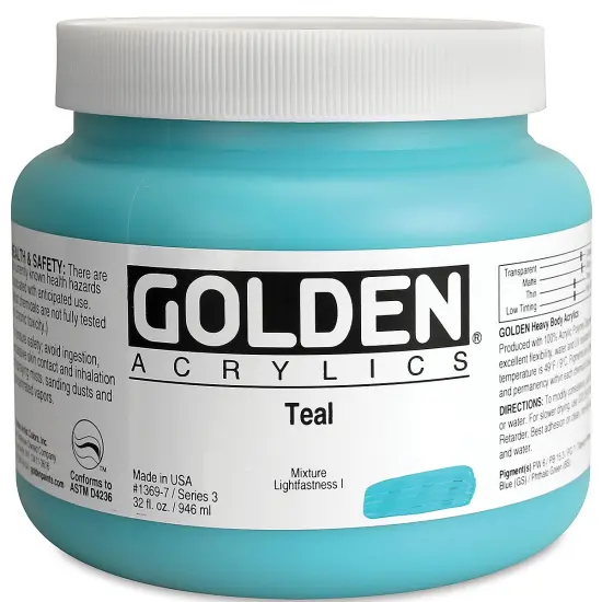 Golden Heavy Body Artist Acrylics - Teal, 32 oz Jar {2}
