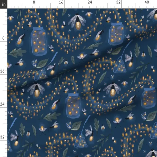 Various Fabrics by the Yard or Fat Quarter Fireflies Summer Bugs Picnic Outdoors Glass Jar Stars Nighttime Swirl Wishing Cute Custom Printed Fabric by Spoonflower {1}
