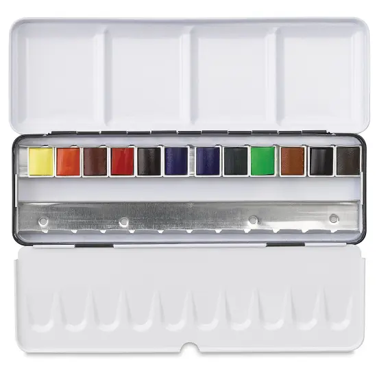 Sennelier French Artists' Watercolors - Set of 12, Metal Case, Half Pans {2}