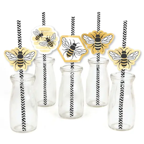 Big Dot of Happiness Little Bumblebee - Paper Straw Decor - Bee Baby Shower or Birthday Party Striped Decorative Straws - Set of 24 {1}