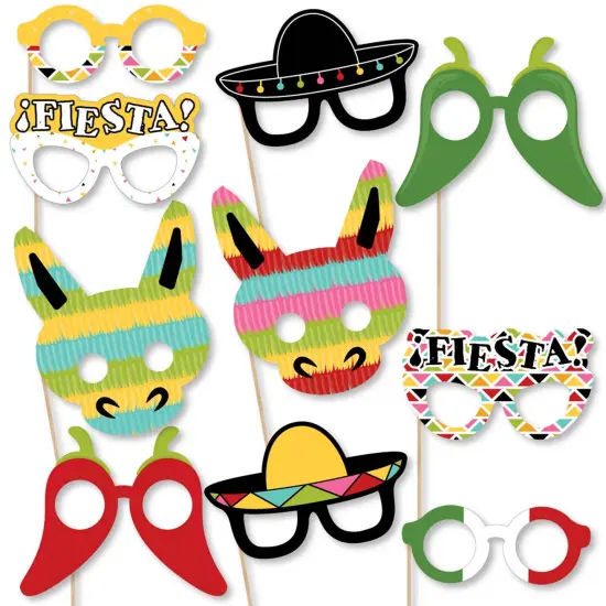 Big Dot of Happiness Let's Fiesta Glasses & Masks - Paper Card Stock Fiesta Photo Booth Props Kit - 10 Count {1}