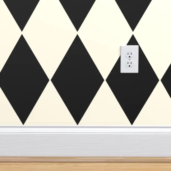 Peel & Stick Wallpaper 2FT Wide Diamonds Cosmic Latte Black Large Cream Geometric Squares White Checkered Custom Removable Wallpaper by Spoonflower {4}